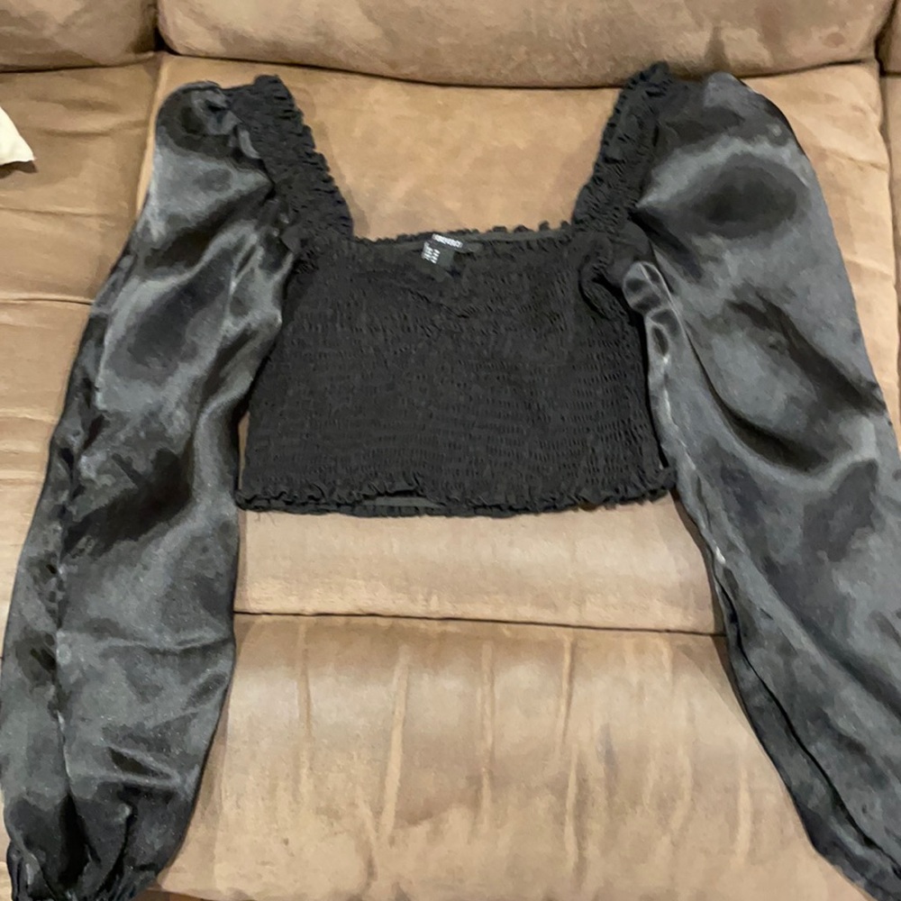 Cute balloon see through puffy shoulder  crop top